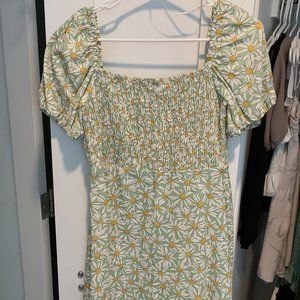 Zara Floral Print Linen Blend Dress (Light Green)